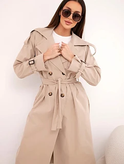 Dámský kabát v pase s límcem camelový