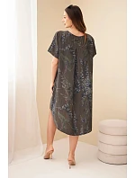 Dámské viskózové šaty Plus Size s krátkým rukávem a výstřihem na knoflíky hnědá