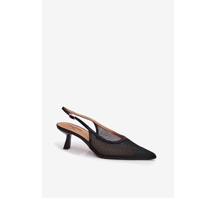 Síťové Sandály na Tenko Podpatku Černé Calora Síťové Sandály na Tenko Podpatku Černé Calora