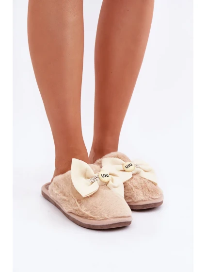 Dámské Pantofle S Kožešinou A Mašlí Béžové Olfedi Dámské Pantofle S Kožešinou A Mašlí Béžové Olfedi
