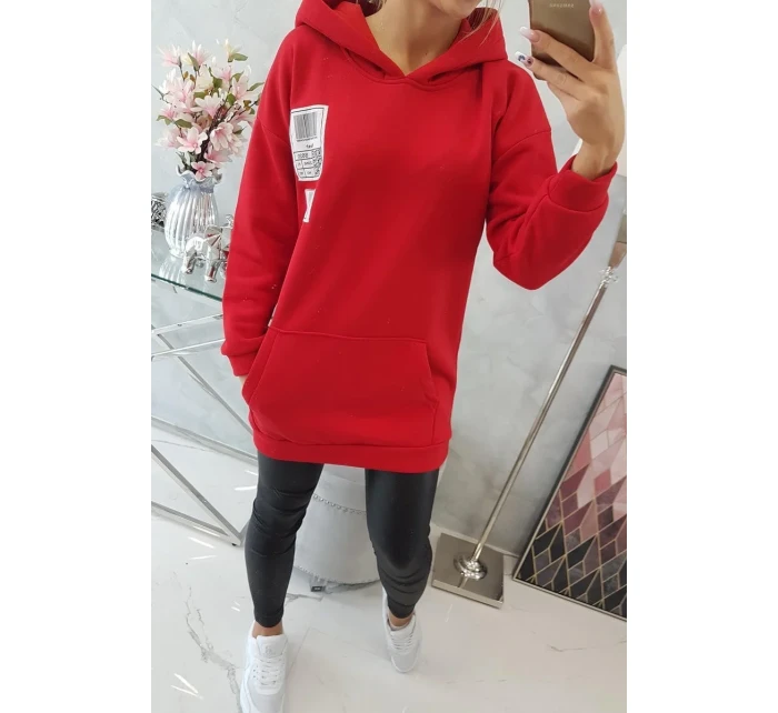 Mikina s kapucí a nášivkami červená