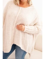 Dámský svetr Plus Size z model 21259040 volného střihu s rukávem 3/4 béžový - K-Fashion