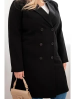 Dámský kabát Plus Size dvouřadový s límcem černý