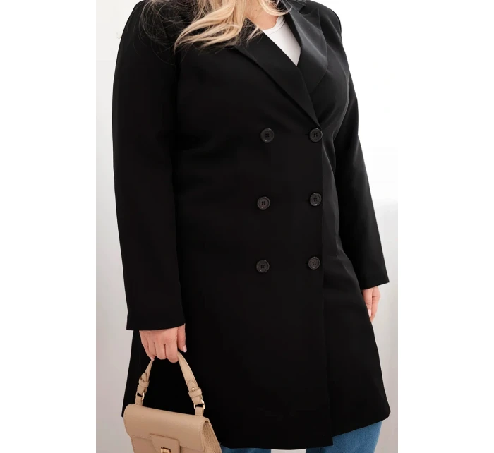 Dámský kabát Plus Size dvouřadový s límcem černý