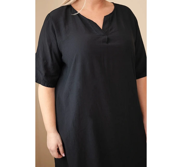 Dámské viskózové šaty Plus Size s krátkým rukávem a výstřihem do V černá