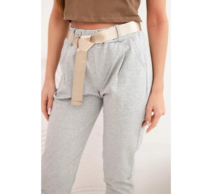 Kalhoty Punto s páskem šedý melanž Kalhoty Punto s páskem šedý melanž