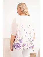 Dámská halenka Plus Size s krátkým rukávem a květinovým potiskem fialová