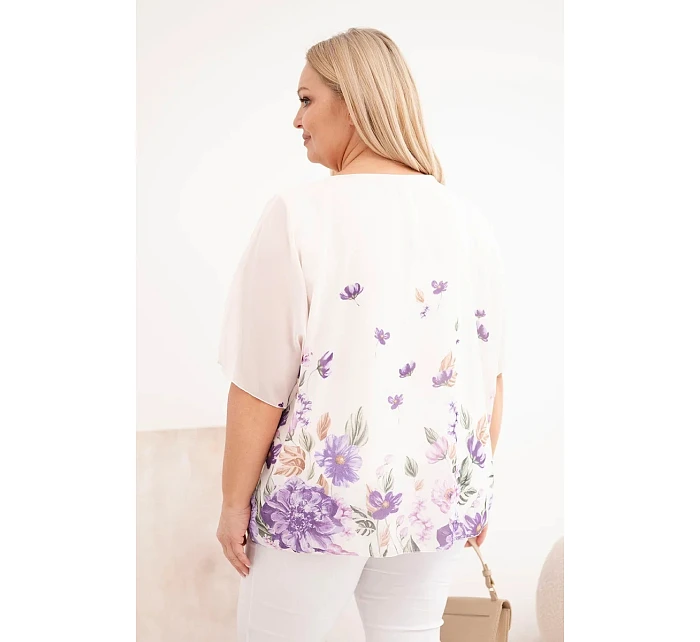 Dámská halenka Plus Size s krátkým rukávem a květinovým potiskem fialová