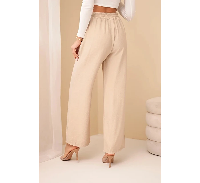 Kalhoty z viskózy se širokými nohavicemi tmavě béžové