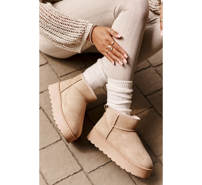 Dámské Sněhule Na Platformě Zateplené Kožíškem Béžové Xamella Dámské Sněhule Na Platformě Zateplené Kožíškem Béžové Xamella