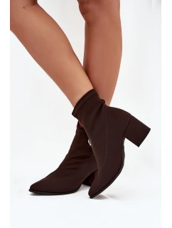 Dámské boty na podpatku se zlatým detailem Čokoládové model 21703500 - Zazoo