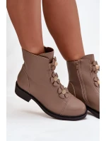 Kožené Dámské Kotníkové Boty S Ozdobnými  Béžové model 21712816 - Boto