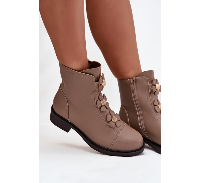 Kožené Dámské Kotníkové Boty S Ozdobnými  Béžové model 21712816 - Boto