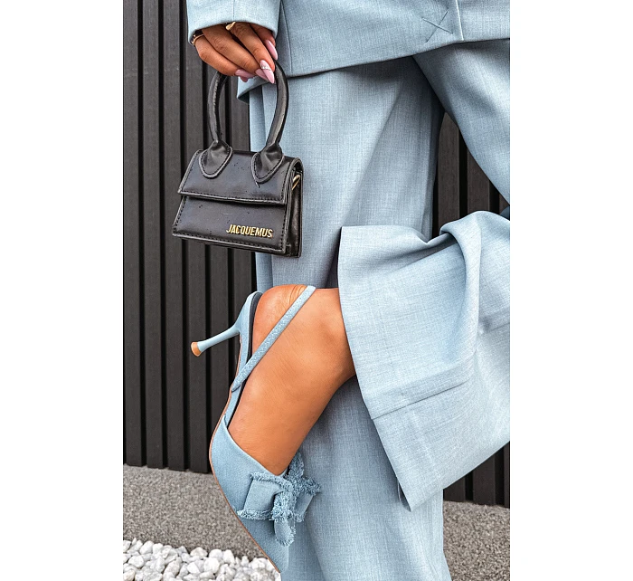 Dámské sandály na podpatku s mašlí Modré model 21997901 - Boto Dámské sandály na podpatku s mašlí Modré model 21997901 - Boto