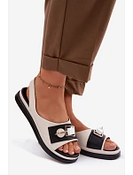 Kožené dámské sandály s ozdobou D&A model 22101318 Béžové - S.Barski