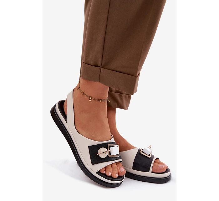 Kožené dámské sandály s ozdobou D&A model 22101318 Béžové - S.Barski