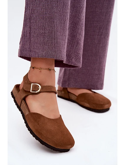 Kožené Semišové Dámské Sandály S Uzavřenými Prsty Maciejka H7365-02 Hnědé