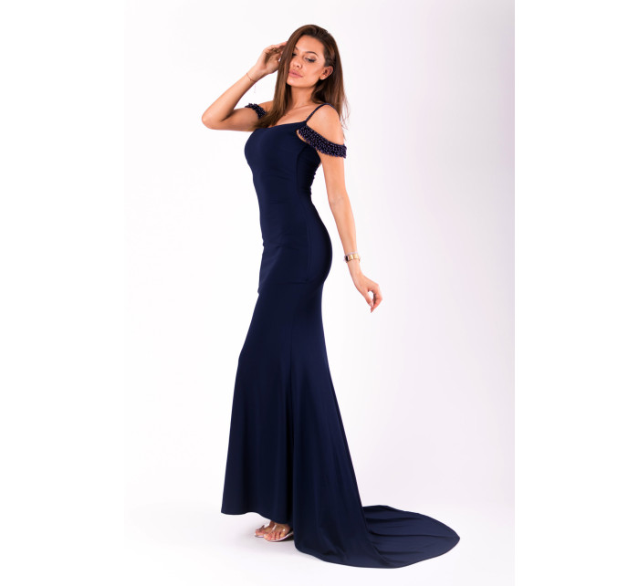Dámské šaty na ramínka dlouhé s tmavě modré Tmavě modrá / L model 15043353 - EVA&#38;LOLA