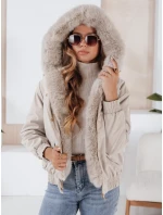 Dámská zimní bunda VESSADA krátká s kožešinou světle béžová FashionStreet TY5062