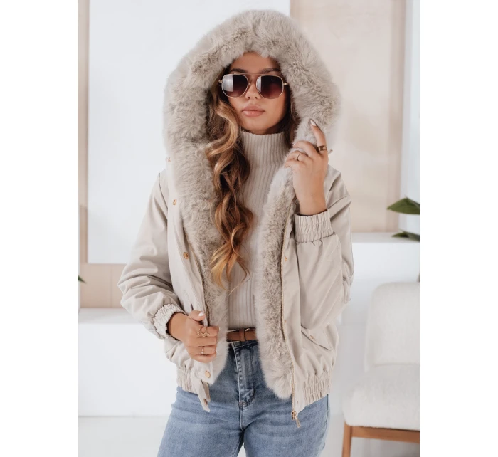 Dámská zimní bunda VESSADA krátká s kožešinou světle béžová FashionStreet TY5062