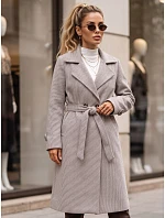 Dlouhý dámský dvouřadý kabát s páskem, hnědý, FashionStreet NY0807 Dlouhý dámský dvouřadý kabát s páskem, hnědý, FashionStreet NY0807