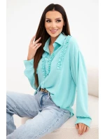 Dámská viskózová košile s dlouhým rukávem a volánky mentolová Dámská viskózová košile s dlouhým rukávem a volánky mentolová