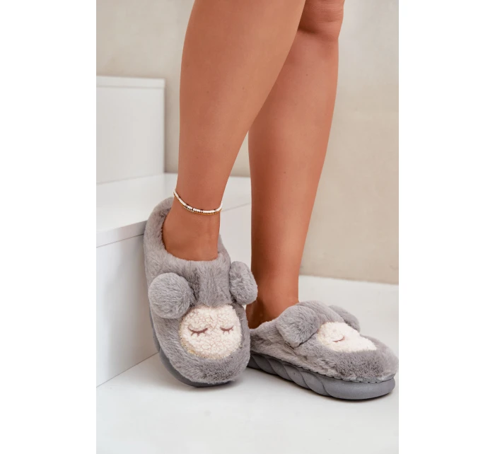 Teplé Kožené Pantofle Dámské Šedé model 21677919 - Boto Teplé Kožené Pantofle Dámské Šedé model 21677919 - Boto