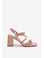 Dámské sandály na podpatku s pásky a kamínky Béžové model 22067121 - Boto Dámské sandály na podpatku s pásky a kamínky Béžové model 22067121 - Boto