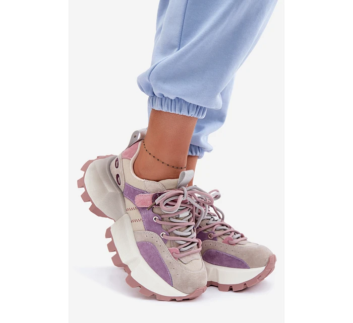 Kožené semišové dámské tenisky model 22095128 fialové - Goe