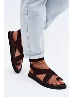 Plochá sandály z přírodního semiše D&A CR61-3049 Čokoládové