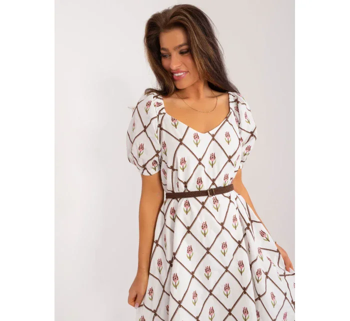 Sukienka LK SK model 19915425 biało brązowy - FPrice Sukienka LK SK model 19915425 biało brązowy - FPrice