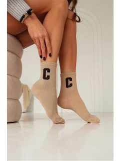 Bavlněné Dámské Ponožky S Písmenem C Béžové