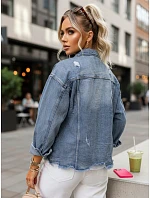 Dámská džínová bunda s odřenou modrou FashionStreet TY5687 Dámská džínová bunda s odřenou modrou FashionStreet TY5687