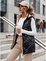 Dlouhá dámská prošívaná vesta s kapucí, černá, FashionStreet TY5904 Dlouhá dámská prošívaná vesta s kapucí, černá, FashionStreet TY5904