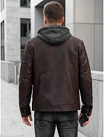 Pánská zateplená bunda z ekokůže s kapucí, hnědá, FashionStreet TX5146 Pánská zateplená bunda z ekokůže s kapucí, hnědá, FashionStreet TX5146