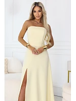 maxi šaty s rozparkem a zavazováním na zádech žluté model 22064816 - numoco maxi šaty s rozparkem a zavazováním na zádech žluté model 22064816 - numoco