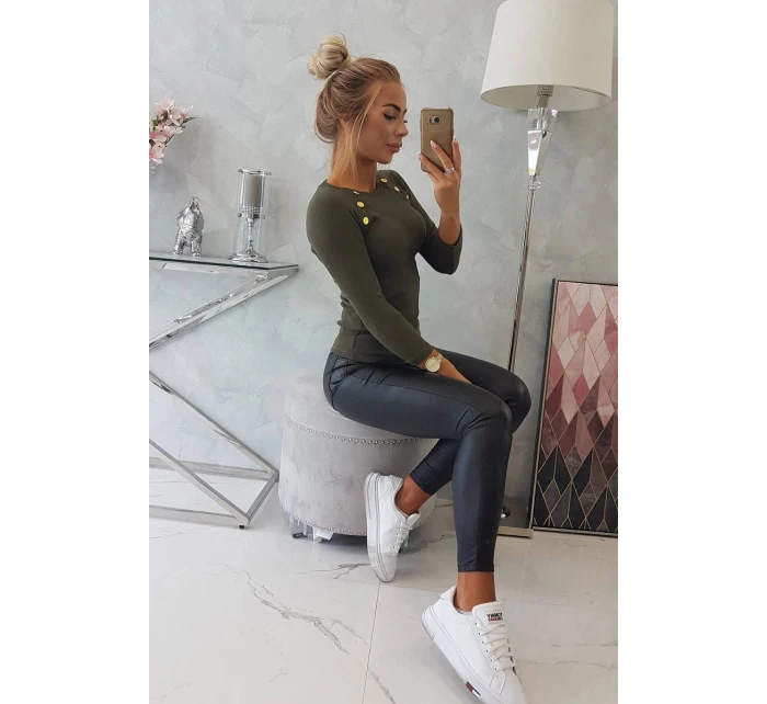 Halenka s ozdobnými knoflíky khaki barvy Halenka s ozdobnými knoflíky khaki barvy