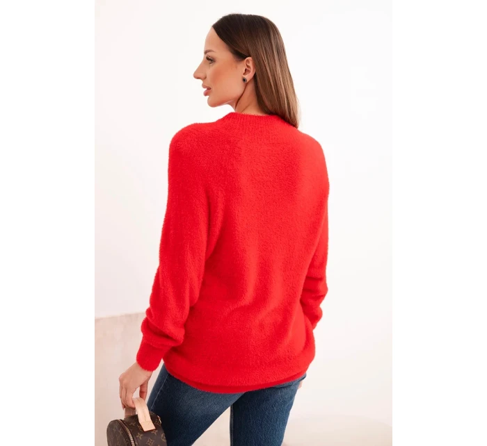 Dámský svetr z vlny s model 21780803 texturou a dlouhým rukávem červený - K-Fashion