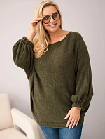 Dámský svetr Plus Size s přídavkem vlny volný střih khaki