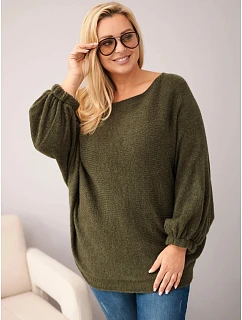 Dámský svetr Plus Size s přídavkem vlny volný střih khaki