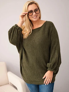 Dámský svetr Plus Size s přídavkem vlny volný střih khaki