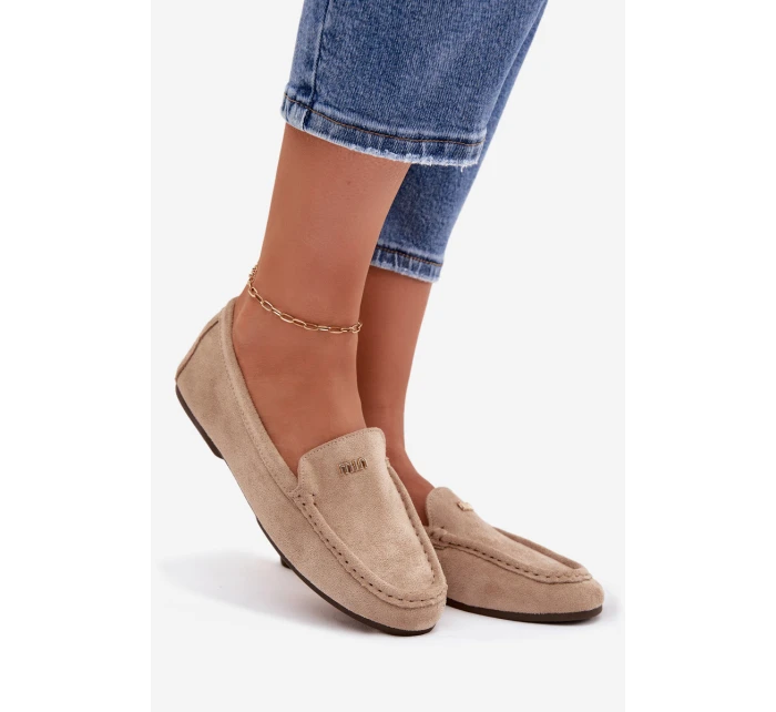 Dámské mokasíny s malým zlatým detailem tmavě béžové Sarivelle