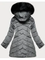 Šedá dámská prošívaná zimní bunda s kapucí (w732) Šedá dámská prošívaná zimní bunda s kapucí (w732)