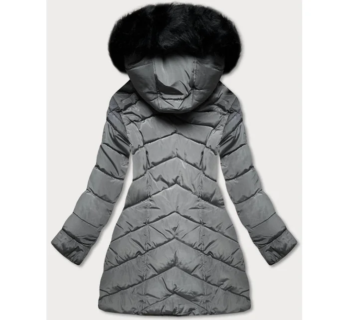 Šedá dámská prošívaná zimní bunda s kapucí (w732) Šedá dámská prošívaná zimní bunda s kapucí (w732)