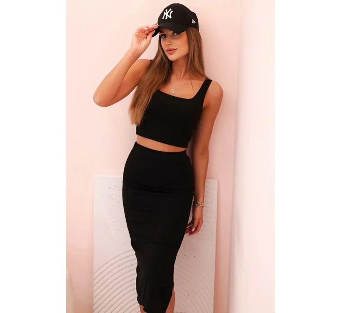 Dámský top a vroubkovaný sukně černý Dámský top a vroubkovaný sukně černý