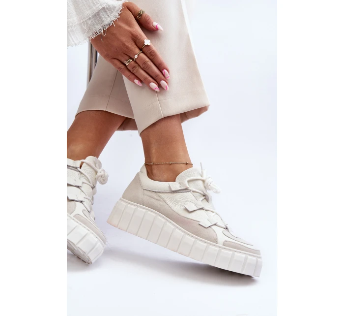 Dámské kožené sportovní boty na platformě M01/1 Zazoo světle béžové