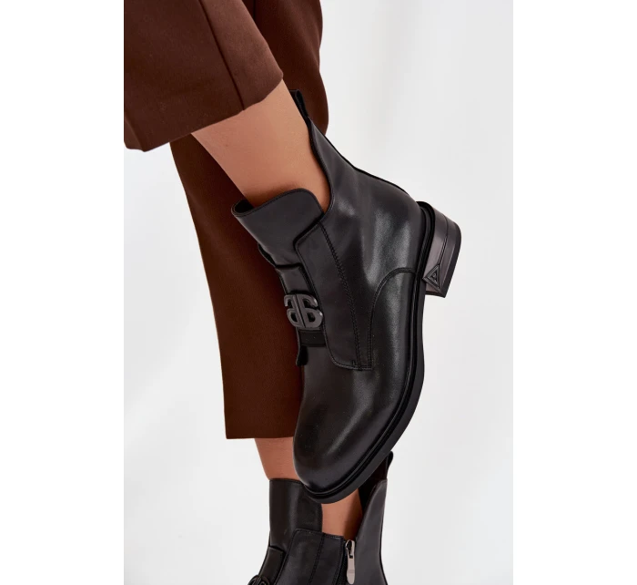 Vytápěné kožené dámské boty s ozdobným detailem černé Briselda
