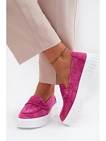 Kožené semišové dámské polobotky na platformě nazouvací Vinceza Fuksiová