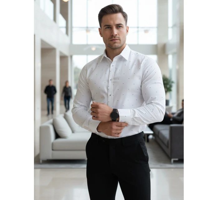 Pánská bílá vzorovaná košile slim fit FashionStreet DX2695 Pánská bílá vzorovaná košile slim fit FashionStreet DX2695