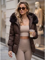 Dámská zimní prošívaná bunda s kapucí, hnědá, FashionStreet TY6004 Dámská zimní prošívaná bunda s kapucí, hnědá, FashionStreet TY6004